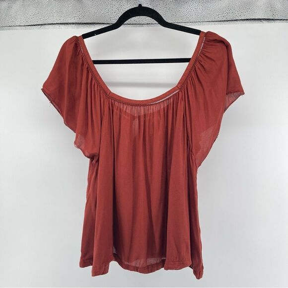 Mossimo Supply Co. Women’s Brown Boho Flowy Keyhole Rayon Short Sleeve Top XXL - Picture 3 of 12